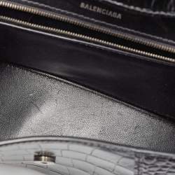 Balenciaga Black Croc Embossed Leather Hourglass Sling Shoulder Bag