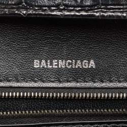 Balenciaga Black Croc Embossed Leather Hourglass Sling Shoulder Bag