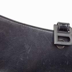 Balenciaga Black Croc Embossed Leather Hourglass Sling Shoulder Bag