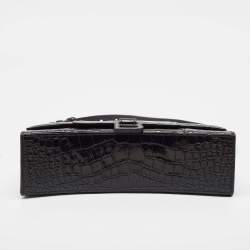 Balenciaga Black Croc Embossed Leather Hourglass Sling Shoulder Bag