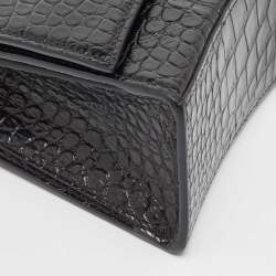 Balenciaga Black Croc Embossed Leather Hourglass Sling Shoulder Bag