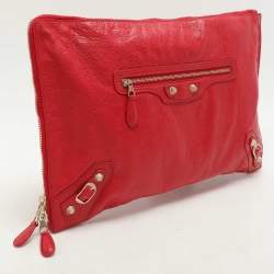 Pre Owned Balenciaga Red Leather Papier Clutch