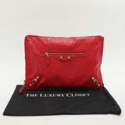 Pre Owned Balenciaga Red Leather Papier Clutch