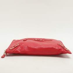 Pre Owned Balenciaga Red Leather Papier Clutch