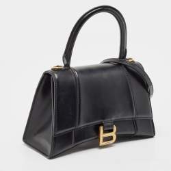 Balenciaga Black Leather Small Hourglass Top Handle Bag