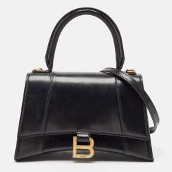 Balenciaga Black Leather Small Hourglass Top Handle Bag