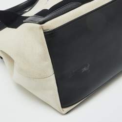 Pre Owned Balenciaga Off White/Black Canvas and Leather Small Cabas Tote