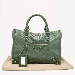 Pre Owned Balenciaga Green Leather Brogues Voyage Weekender Bag