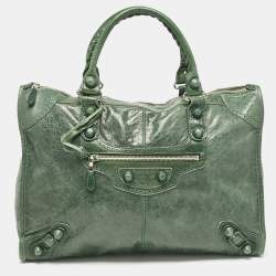 Pre Owned Balenciaga Green Leather Brogues Voyage Weekender Bag