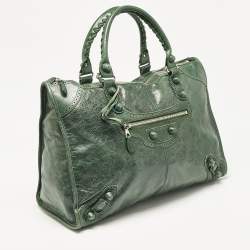 Pre Owned Balenciaga Green Leather Brogues Voyage Weekender Bag