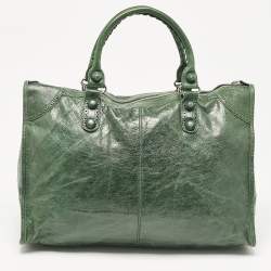 Pre Owned Balenciaga Green Leather Brogues Voyage Weekender Bag