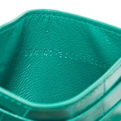 Balenciaga Green Croc Embossed Leather Card Holder