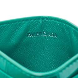Balenciaga Green Croc Embossed Leather Card Holder