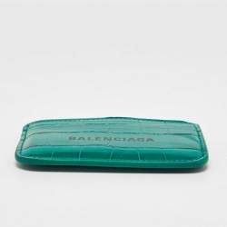 Balenciaga Green Croc Embossed Leather Card Holder