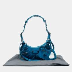 Pre Owned Balenciaga Blue Croc Embossed Leather XS Le Cagole Shoulder Bag