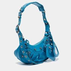 Pre Owned Balenciaga Blue Croc Embossed Leather XS Le Cagole Shoulder Bag