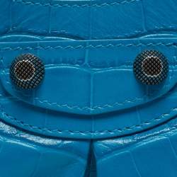 Pre Owned Balenciaga Blue Croc Embossed Leather XS Le Cagole Shoulder Bag