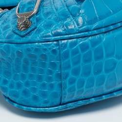 Pre Owned Balenciaga Blue Croc Embossed Leather XS Le Cagole Shoulder Bag