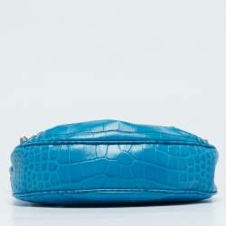 Pre Owned Balenciaga Blue Croc Embossed Leather XS Le Cagole Shoulder Bag