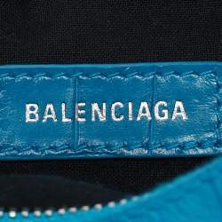 Pre Owned Balenciaga Blue Croc Embossed Leather XS Le Cagole Shoulder Bag