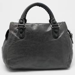 Pre Owned Balenciaga Dark Grey Leather Giant Brogues Midday Bag