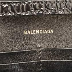 Balenciaga Black Croc Embossed Patent Leather Hourglass Wallet On Chain