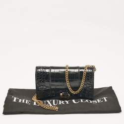 Balenciaga Black Croc Embossed Patent Leather Hourglass Wallet On Chain