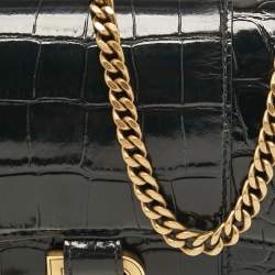 Balenciaga Black Croc Embossed Patent Leather Hourglass Wallet On Chain