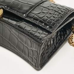 Balenciaga Black Croc Embossed Patent Leather Hourglass Wallet On Chain