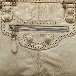 Pre Owned Balenciaga Light Grey Leather Brogue Work Tote