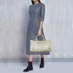 Pre Owned Balenciaga Light Grey Leather Brogue Work Tote