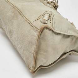 Pre Owned Balenciaga Light Grey Leather Brogue Work Tote