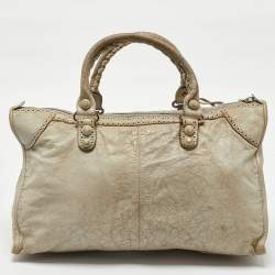 Pre Owned Balenciaga Light Grey Leather Brogue Work Tote