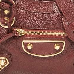 Pre Owned Balenciaga Burgundy Leather Mini RGH City Tote