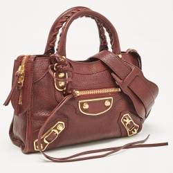 Pre Owned Balenciaga Burgundy Leather Mini RGH City Tote