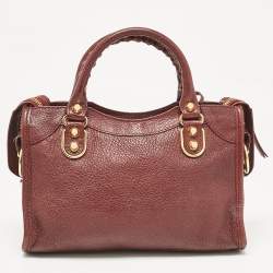 Pre Owned Balenciaga Burgundy Leather Mini RGH City Tote
