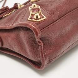 Pre Owned Balenciaga Burgundy Leather Mini RGH City Tote