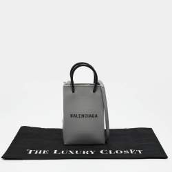Pre Owned Balenciaga Grey/Black Leather Shopping Phone Holder Crossbody Bag