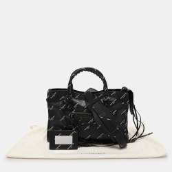 Pre Owned Balenciaga Black Leather All Over Logo Print Classic Small City RH Tote