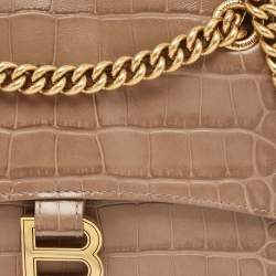مملوكة مسبقًا Balenciaga Beige Croc Embossed Leather Small Crush Shoulder Bag