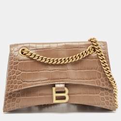 مملوكة مسبقًا Balenciaga Beige Croc Embossed Leather Small Crush Shoulder Bag