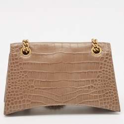 مملوكة مسبقًا Balenciaga Beige Croc Embossed Leather Small Crush Shoulder Bag