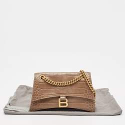 مملوكة مسبقًا Balenciaga Beige Croc Embossed Leather Small Crush Shoulder Bag