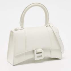 Pre Owned Balenciaga White Leather XS Hourglass Top Handle Bag