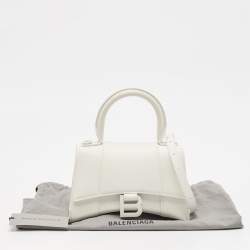 Pre Owned Balenciaga White Leather XS Hourglass Top Handle Bag