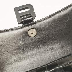 Pre Owned Balenciaga Black Croc Embossed Leather XS Embellished Hourglass Top Handle Bag
