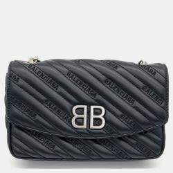 Pre Owned Balenciaga Black Leather chain BB round shoulder bag