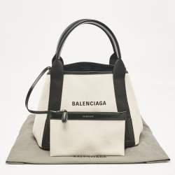 Balenciaga Black/Off White Canvas and Leather Small Cabas Tote