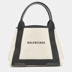 Balenciaga Black/Off White Canvas and Leather Small Cabas Tote