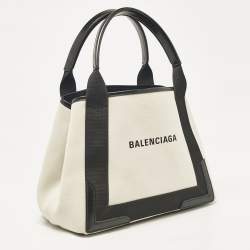 Balenciaga Black/Off White Canvas and Leather Small Cabas Tote